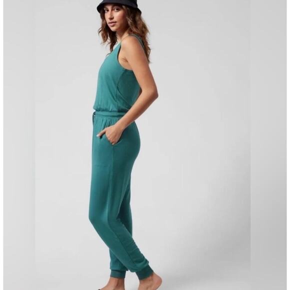 Athleta Balance Soft Tencel Jumpsuit Women's L/P Green Jogger - Picture 4 of 10